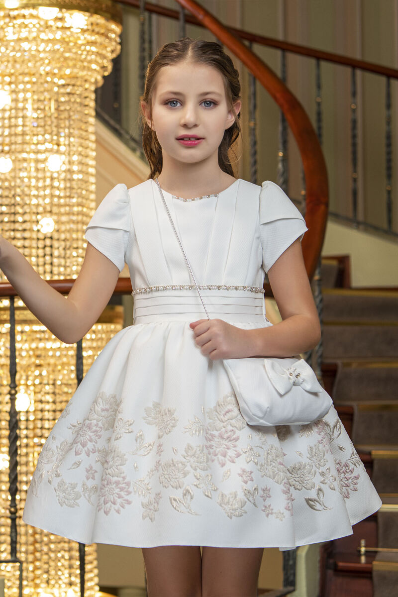 Gold Short-sleeved dress for girls 4-8 AGE 33239PR - 2