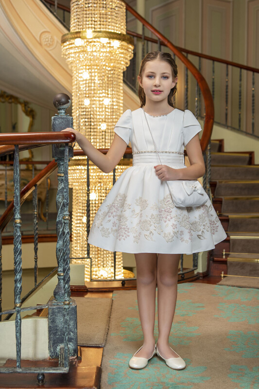 Gold Short-sleeved dress for girls 4-8 AGE 33239PR - 3