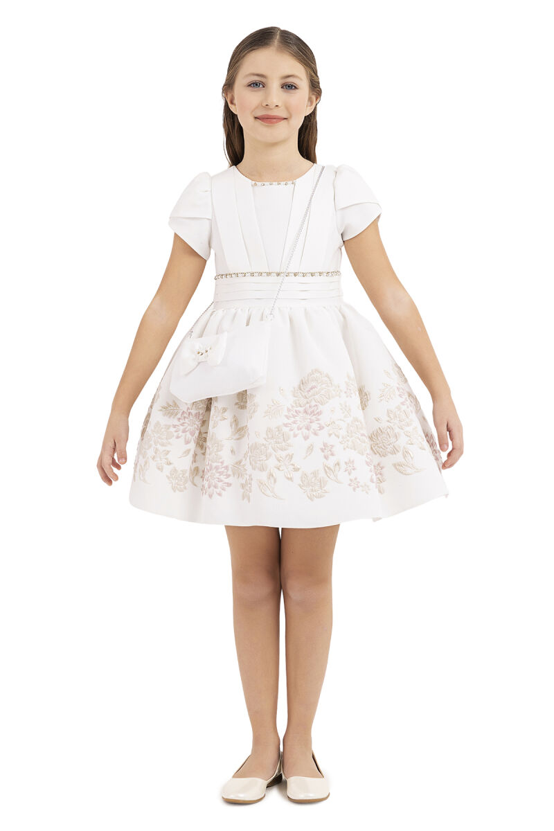Gold Short-sleeved dress for girls 4-8 AGE 33239PR - 4