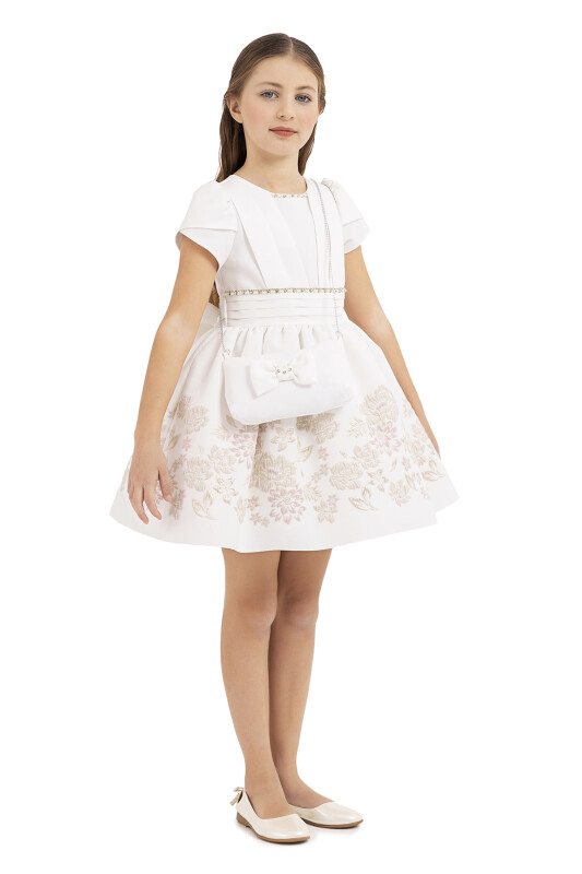 Gold Short-sleeved dress for girls 4-8 AGE 33239PR - 5