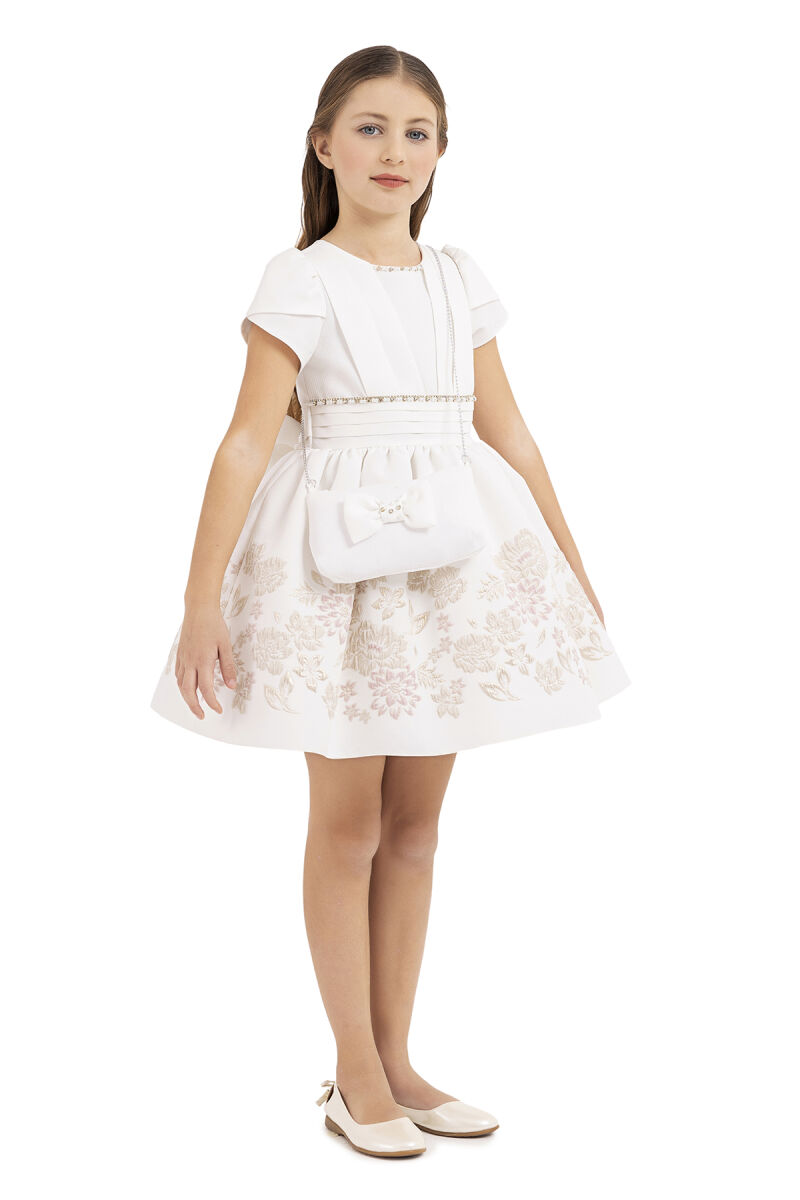 Gold Short-sleeved dress for girls 4-8 AGE 33239PR - 5