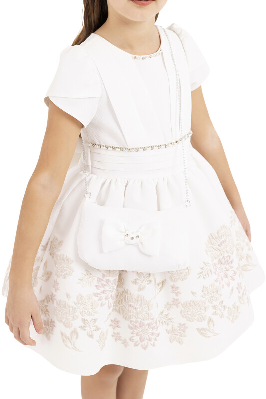 Gold Short-sleeved dress for girls 4-8 AGE 33239PR - 6
