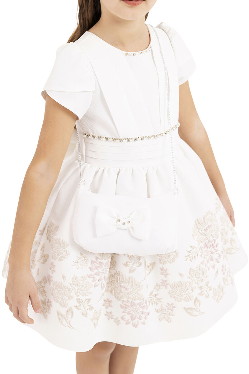 Gold Short-sleeved dress for girls 4-8 AGE 33239PR - 6