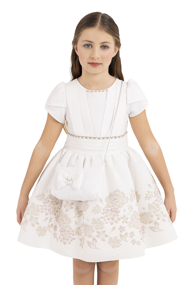Gold Short-sleeved dress for girls 4-8 AGE 33239PR - 7