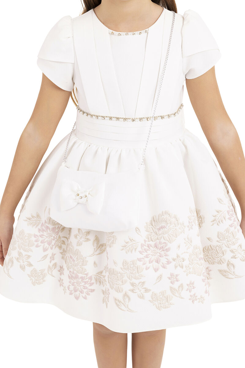 Gold Short-sleeved dress for girls 4-8 AGE 33239PR - 8