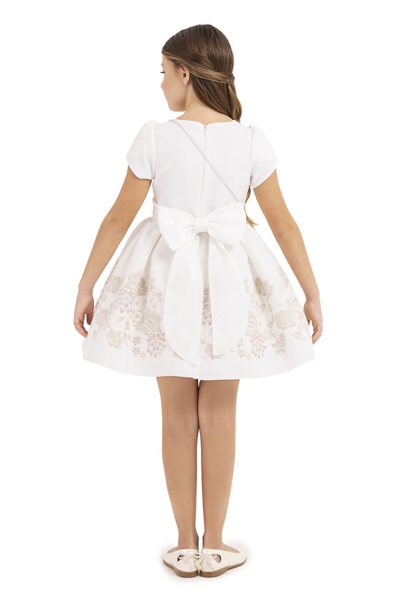 Gold Short-sleeved dress for girls 4-8 AGE 33239PR - 10