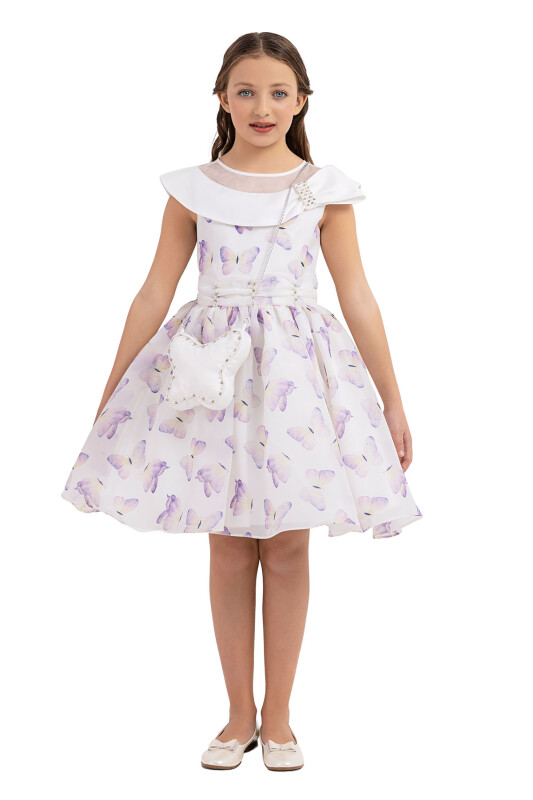 Lilac Scarf collar dress for girls 10-14 AGE 33282PR 