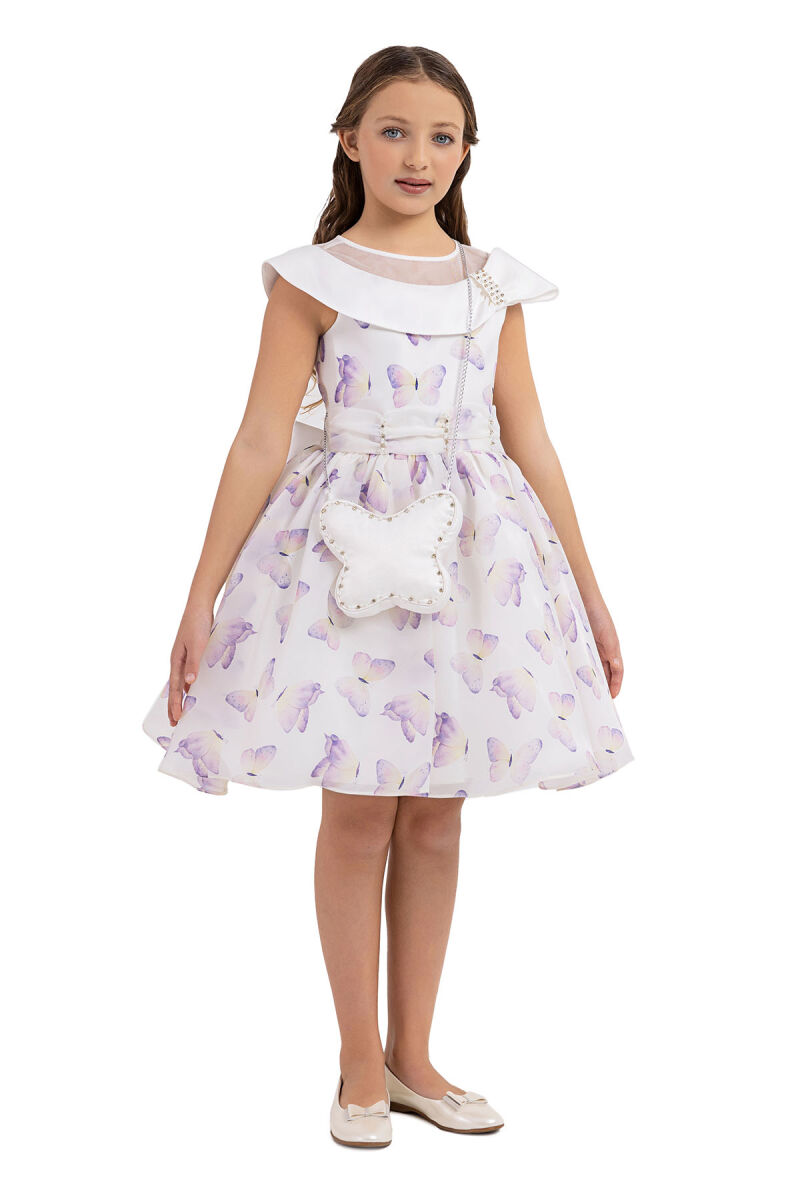 Lilac Scarf collar dress for girls 10-14 AGE 33282PR - 2