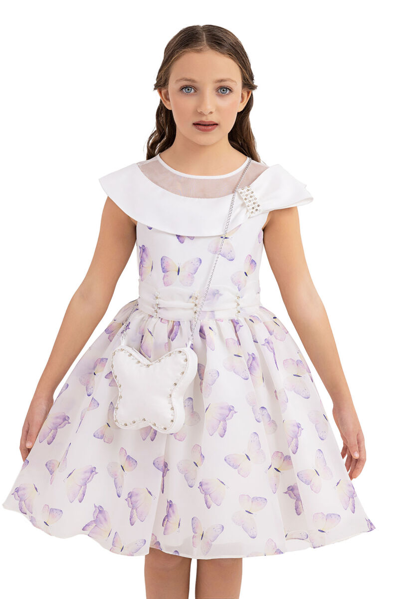 Lilac Scarf collar dress for girls 10-14 AGE 33282PR - 3