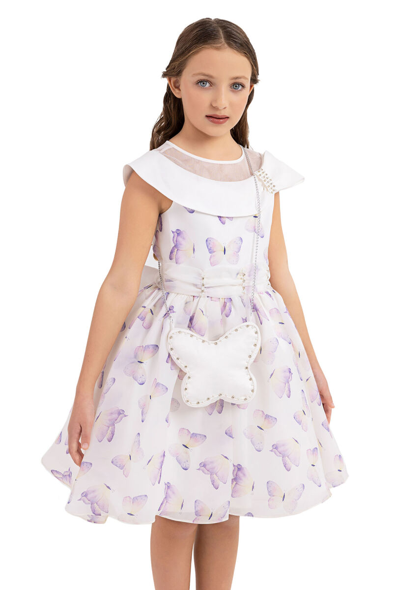 Lilac Scarf collar dress for girls 10-14 AGE 33282PR - 5
