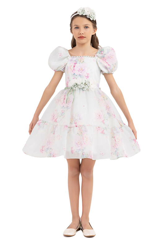 Mint Balloon-sleeved dress for girls 8-12 AGE 33292PR 