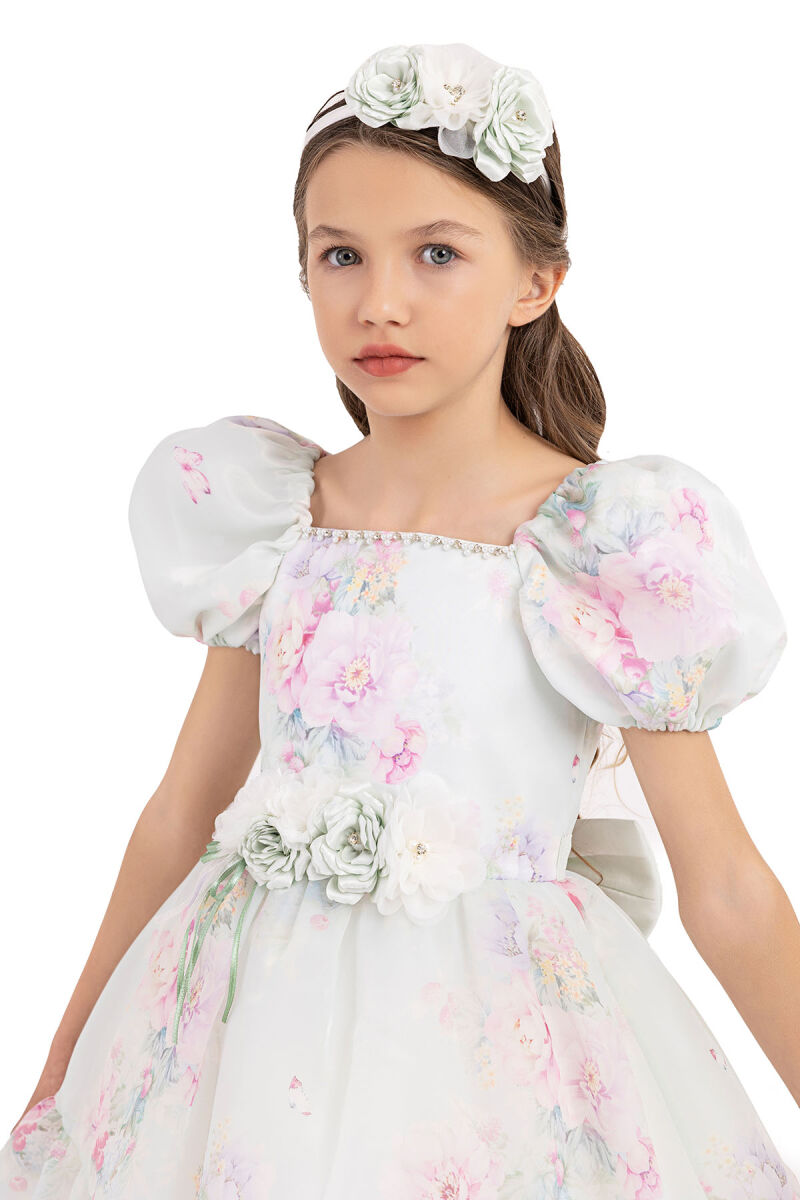 Mint Balloon-sleeved dress for girls 8-12 AGE 33292PR - 3