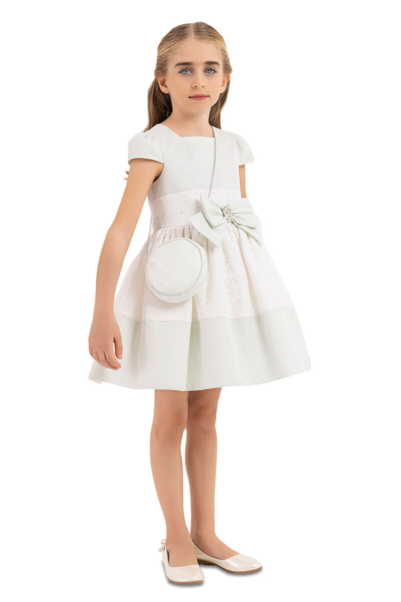 Mint Square Neck Dress for Girls 4-8 AGE 33315PR - 2