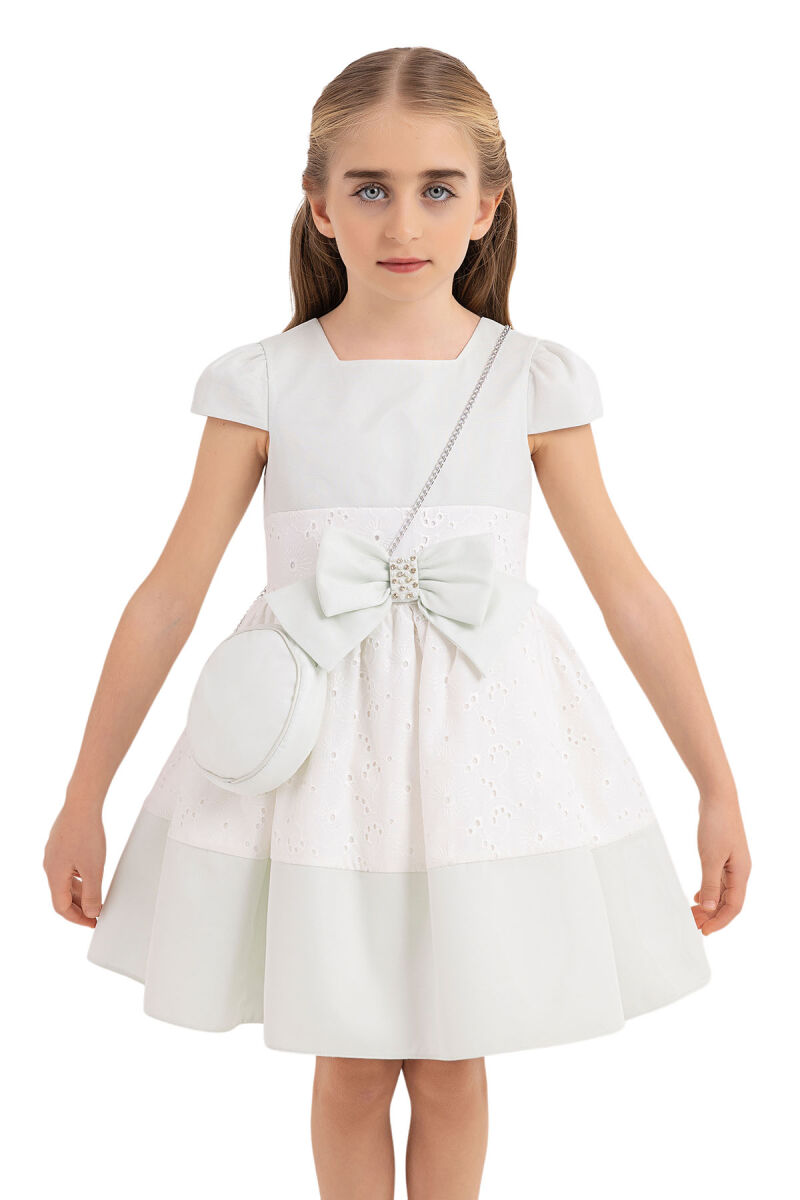 Mint Square Neck Dress for Girls 4-8 AGE 33315PR - 5