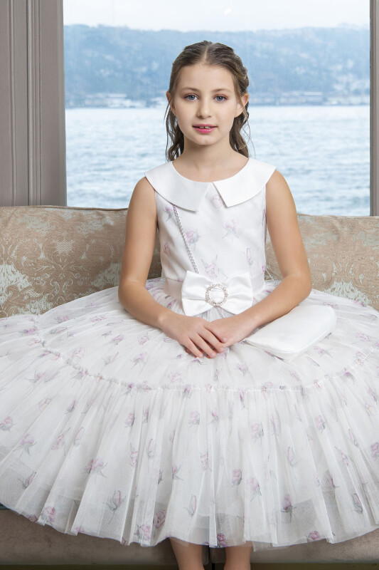 Powder Flowery dress for girls 8-12 AGE 33309PR - 1