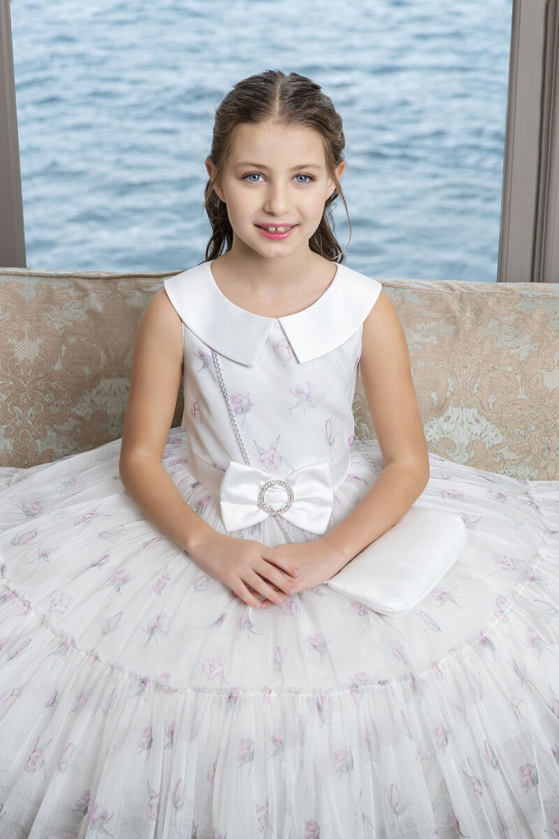 Powder Flowery dress for girls 8-12 AGE 33309PR - 4