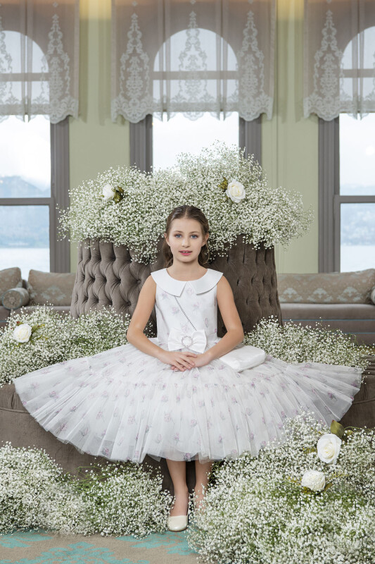 Powder Flowery dress for girls 8-12 AGE 33309PR - 5