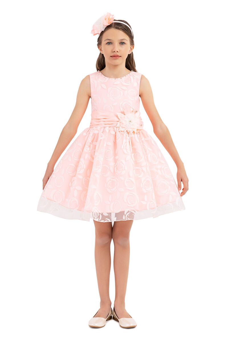 Salmon Sleeveless cutting dress for girls 8-12 AGE 33220PR - 1