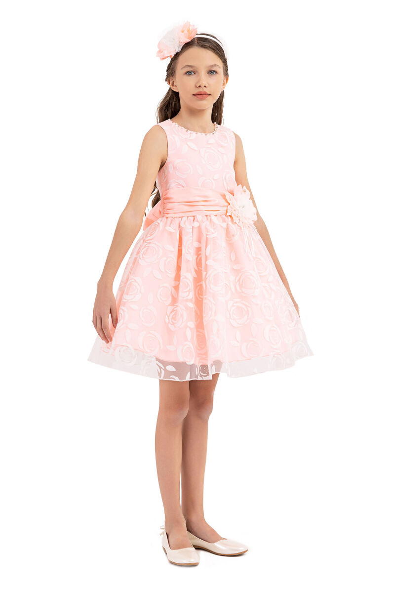 Salmon Sleeveless cutting dress for girls 8-12 AGE 33220PR - 2