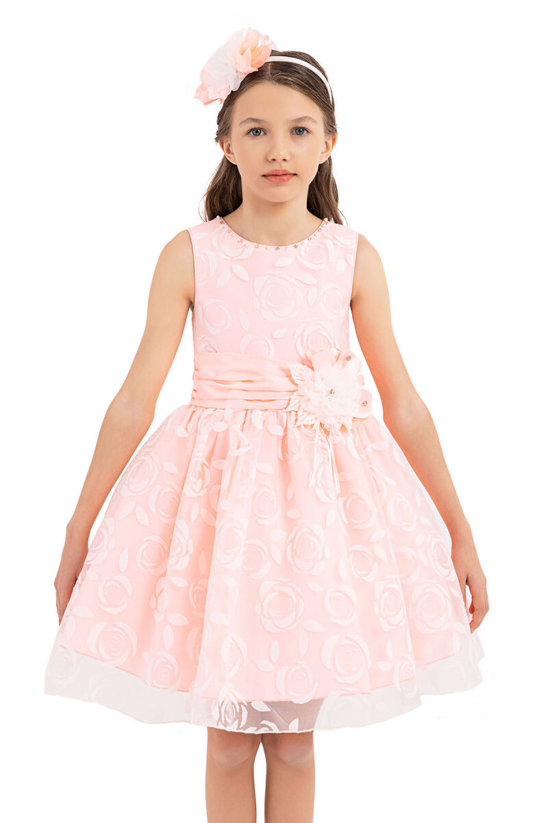 Salmon Sleeveless cutting dress for girls 8-12 AGE 33220PR - 4