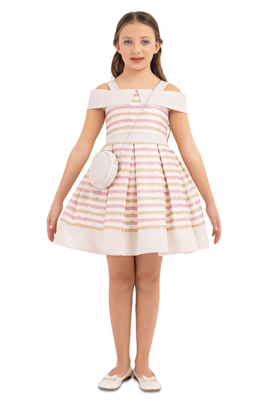 Beige Princess collar dress for girls 8-12 AGE 33304PR - 1