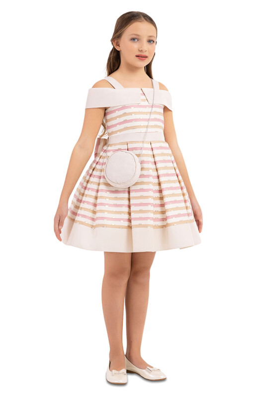 Beige Princess collar dress for girls 8-12 AGE 33304PR - 2