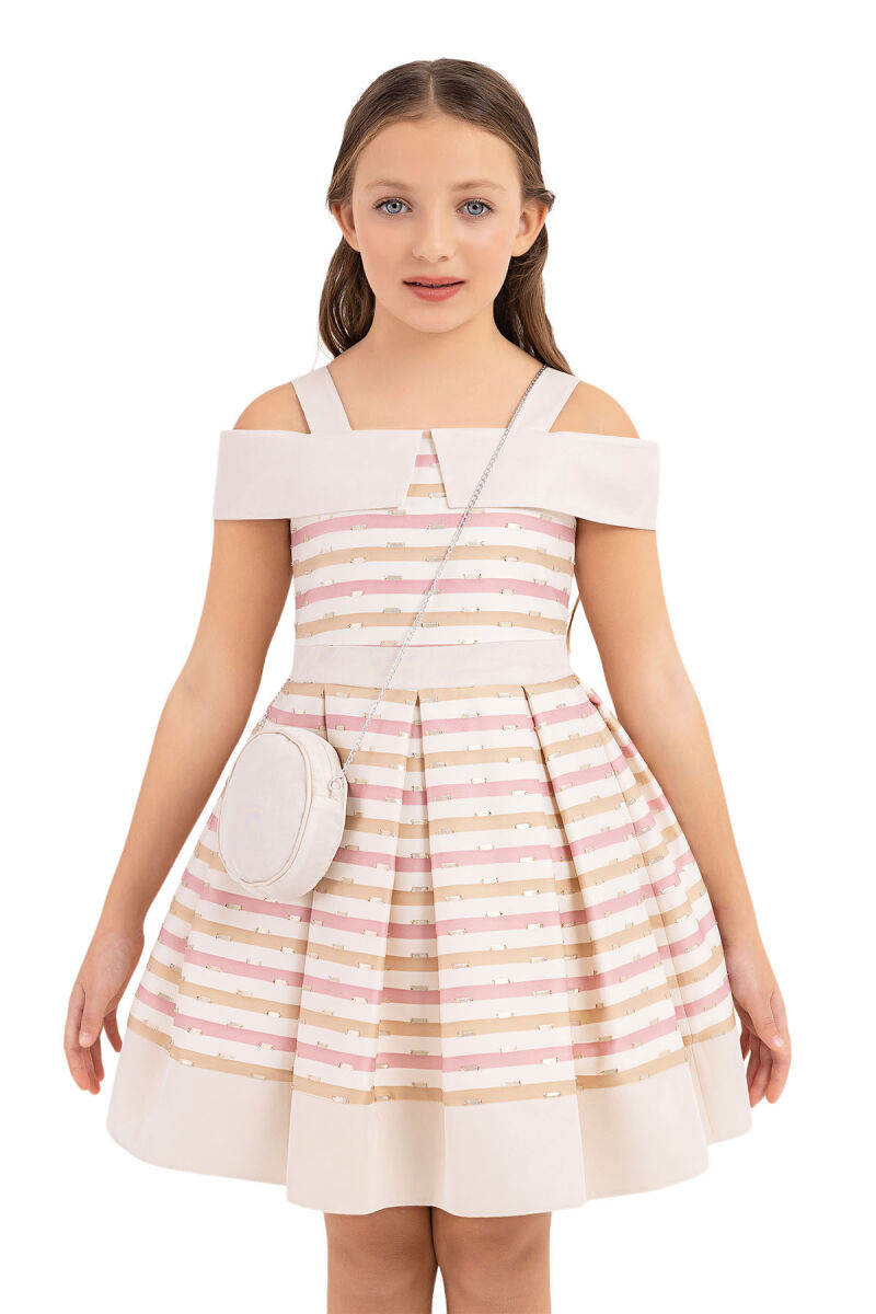 Beige Princess collar dress for girls 8-12 AGE 33304PR - 4