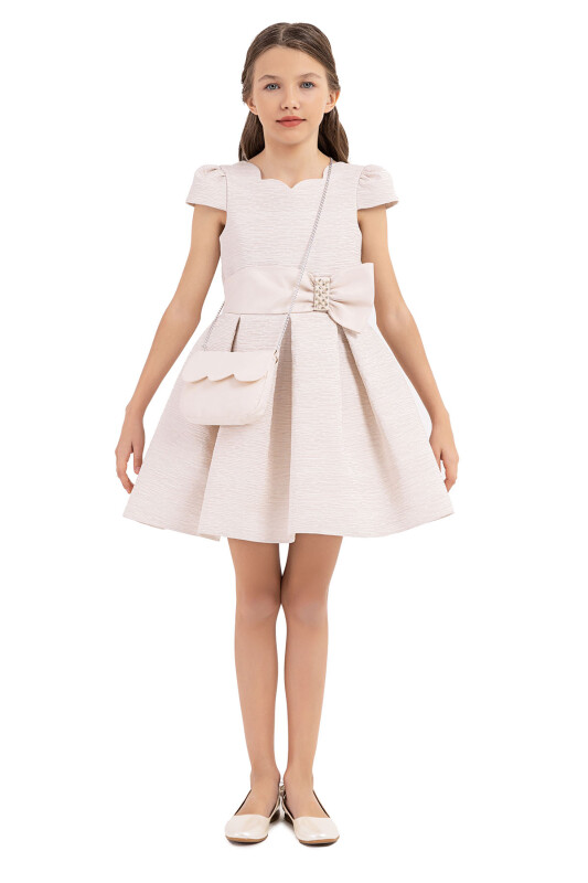 Beige Scallop collar dress for girls 8-12 AGE 33275PR 