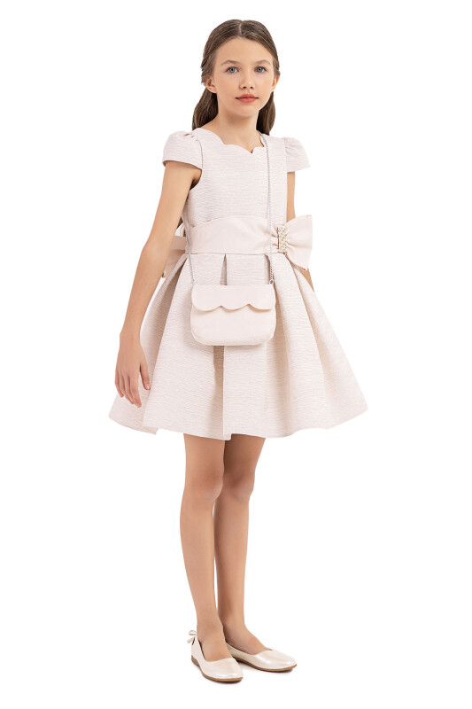 Beige Scallop collar dress for girls 8-12 AGE 33275PR - 2