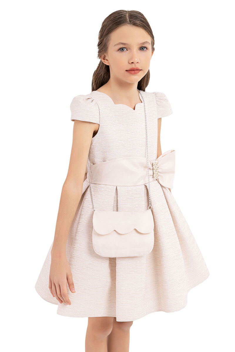 Beige Scallop collar dress for girls 8-12 AGE 33275PR - 3