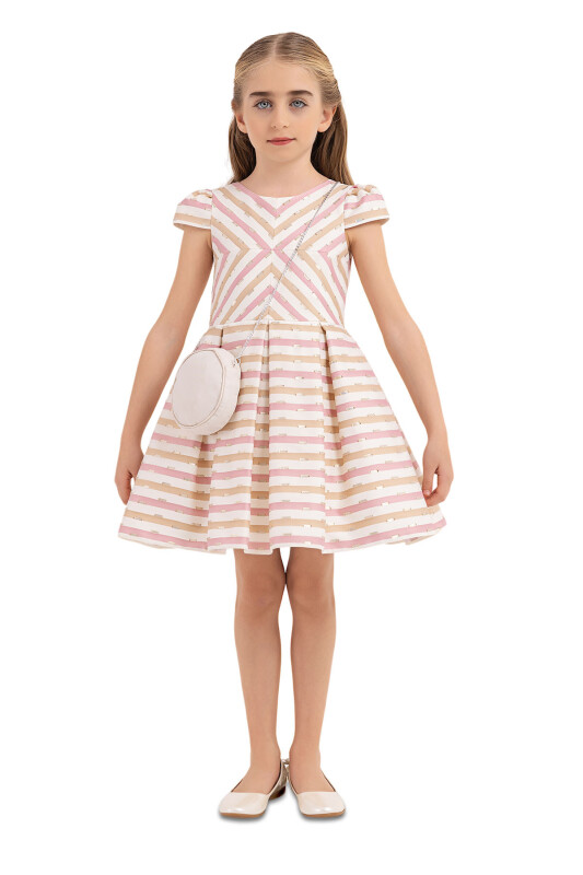 Beige Stripy dress for girls 4-8 AGE 33306PR 