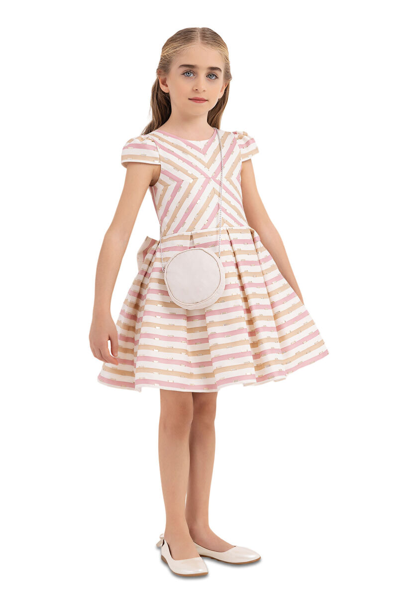Beige Stripy dress for girls 4-8 AGE 33306PR - 2