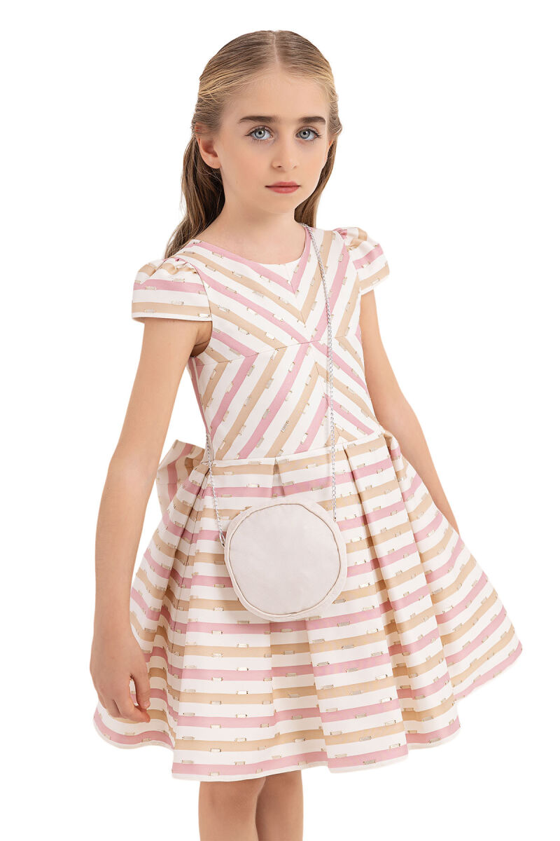 Beige Stripy dress for girls 4-8 AGE 33306PR - 3