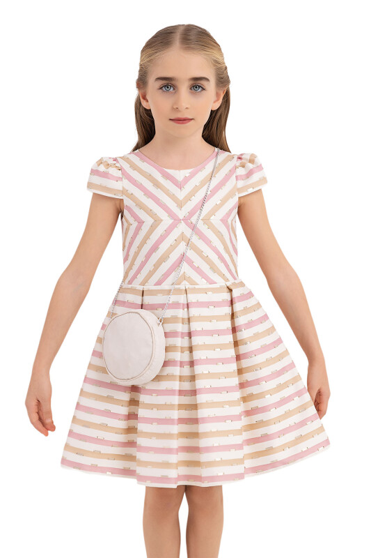 Beige Stripy dress for girls 4-8 AGE 33306PR - 5
