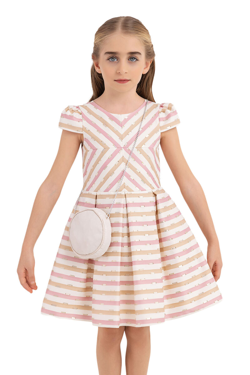 Beige Stripy dress for girls 4-8 AGE 33306PR - 5