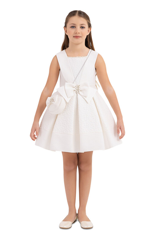 Ecru Scarf-collared dress for girls 4-8 AGE 33317PR 