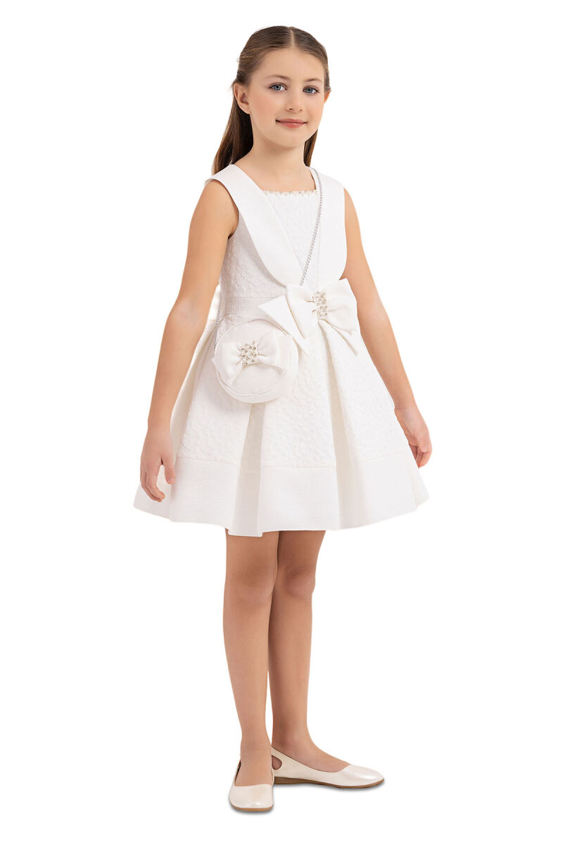 Ecru Scarf-collared dress for girls 4-8 AGE 33317PR - 2