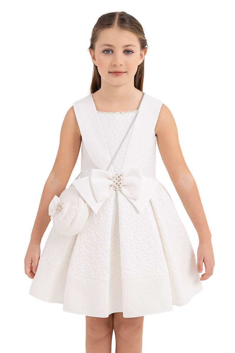 Ecru Scarf-collared dress for girls 4-8 AGE 33317PR - 5