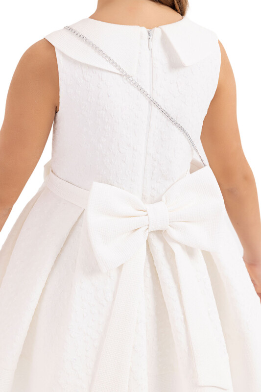 Ecru Scarf-collared dress for girls 4-8 AGE 33317PR - 6