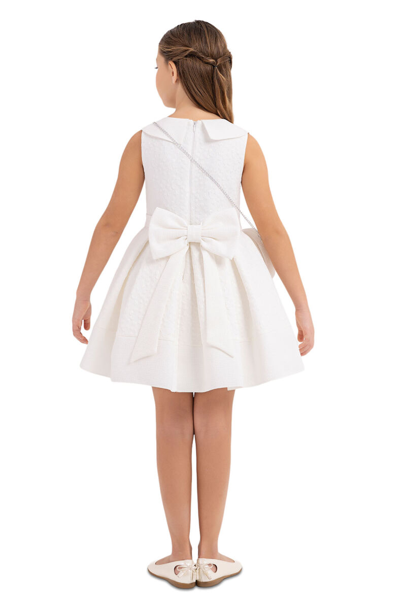 Ecru Scarf-collared dress for girls 4-8 AGE 33317PR - 7