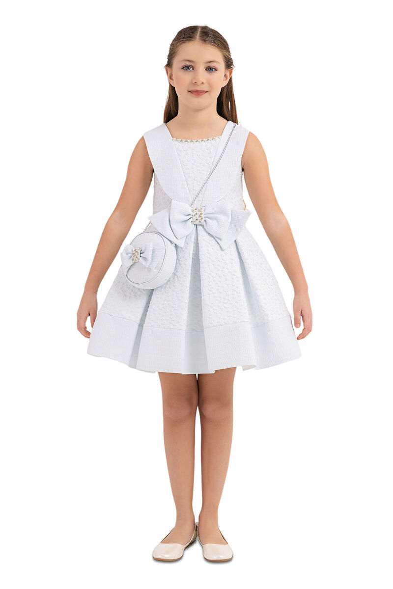 Blue Scarf-collared dress for girls 4-8 AGE 33317PR - 1