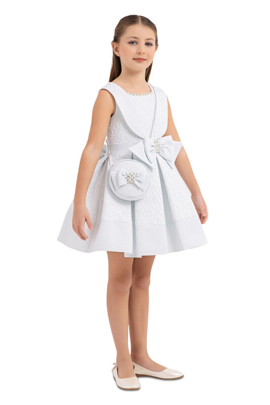 Blue Scarf-collared dress for girls 4-8 AGE 33317PR - 2