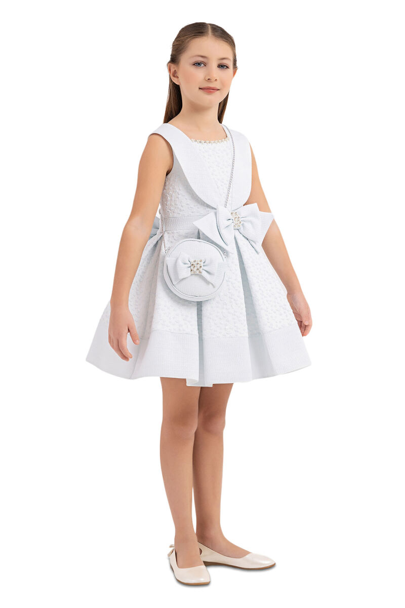 Blue Scarf-collared dress for girls 4-8 AGE 33317PR - 2