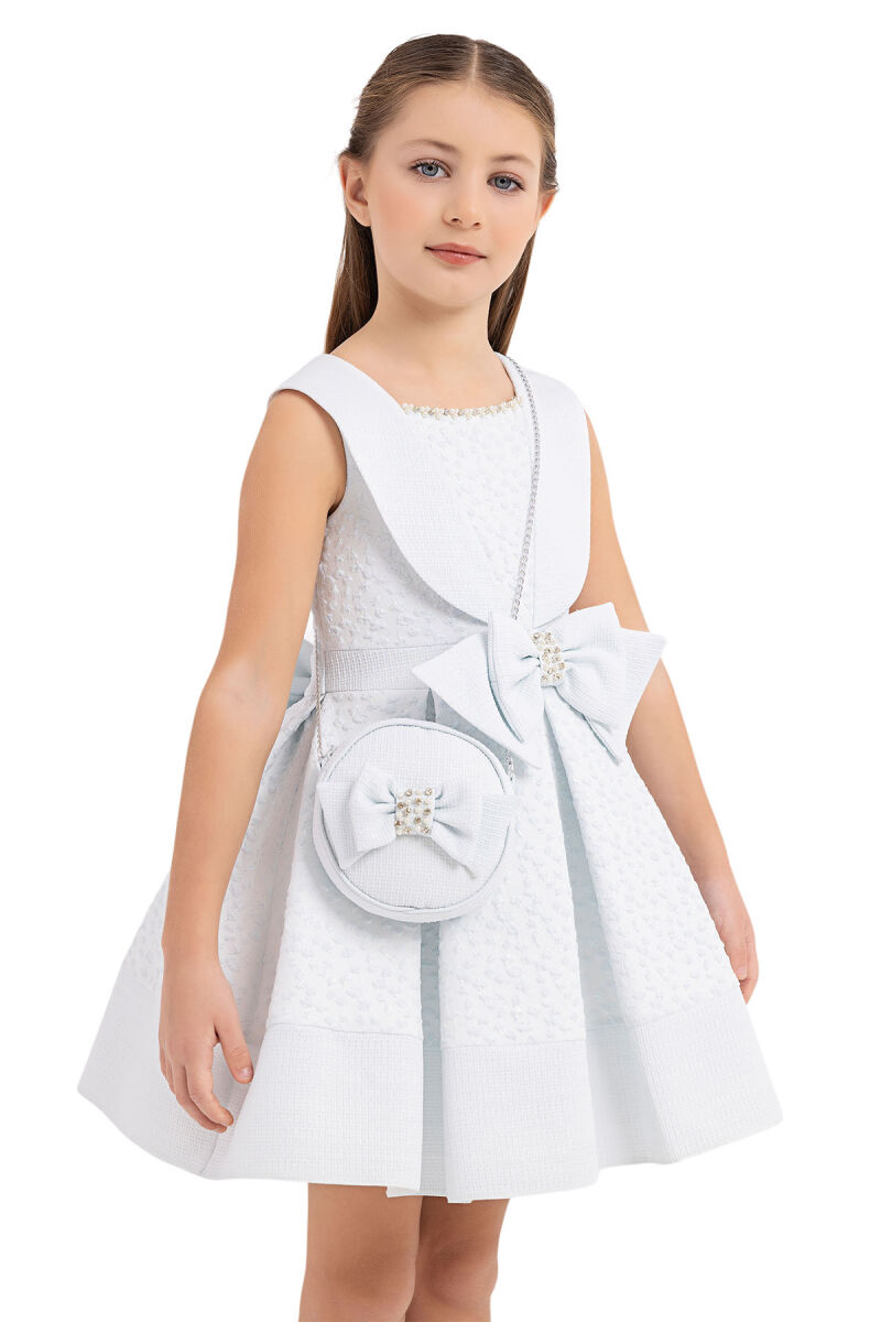 Blue Scarf-collared dress for girls 4-8 AGE 33317PR - 3