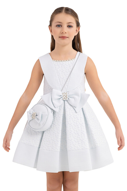 Blue Scarf-collared dress for girls 4-8 AGE 33317PR - 4