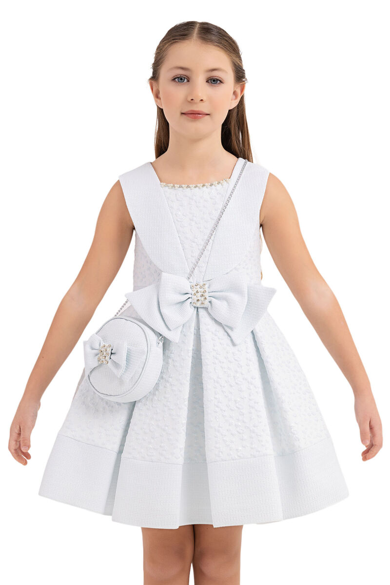 Blue Scarf-collared dress for girls 4-8 AGE 33317PR - 4