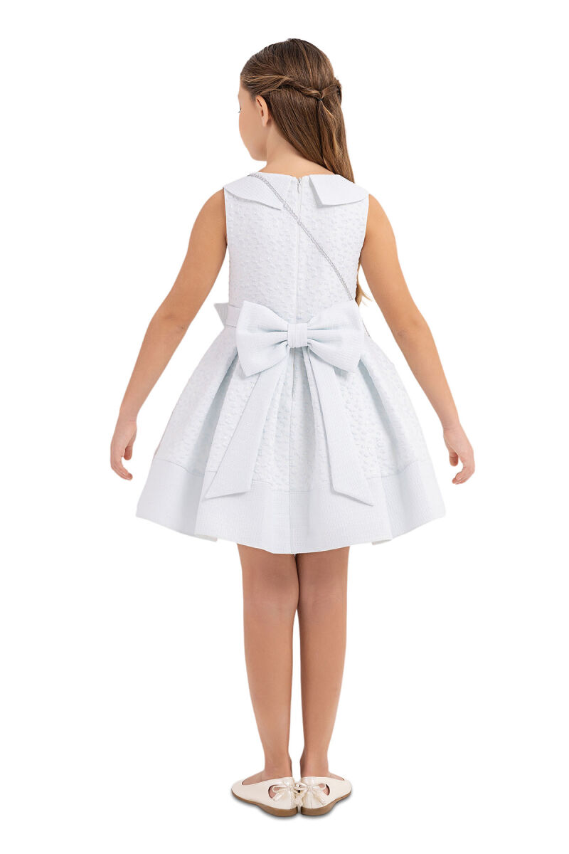 Blue Scarf-collared dress for girls 4-8 AGE 33317PR - 7