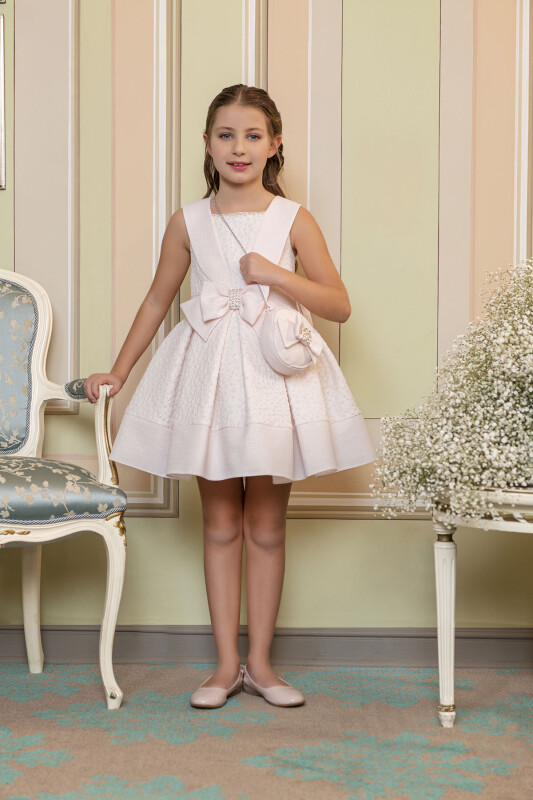 Powder Scarf-collared dress for girls 4-8 AGE 33317PR 