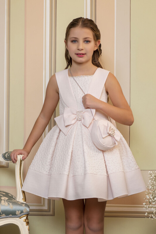 Powder Scarf-collared dress for girls 4-8 AGE 33317PR - 2