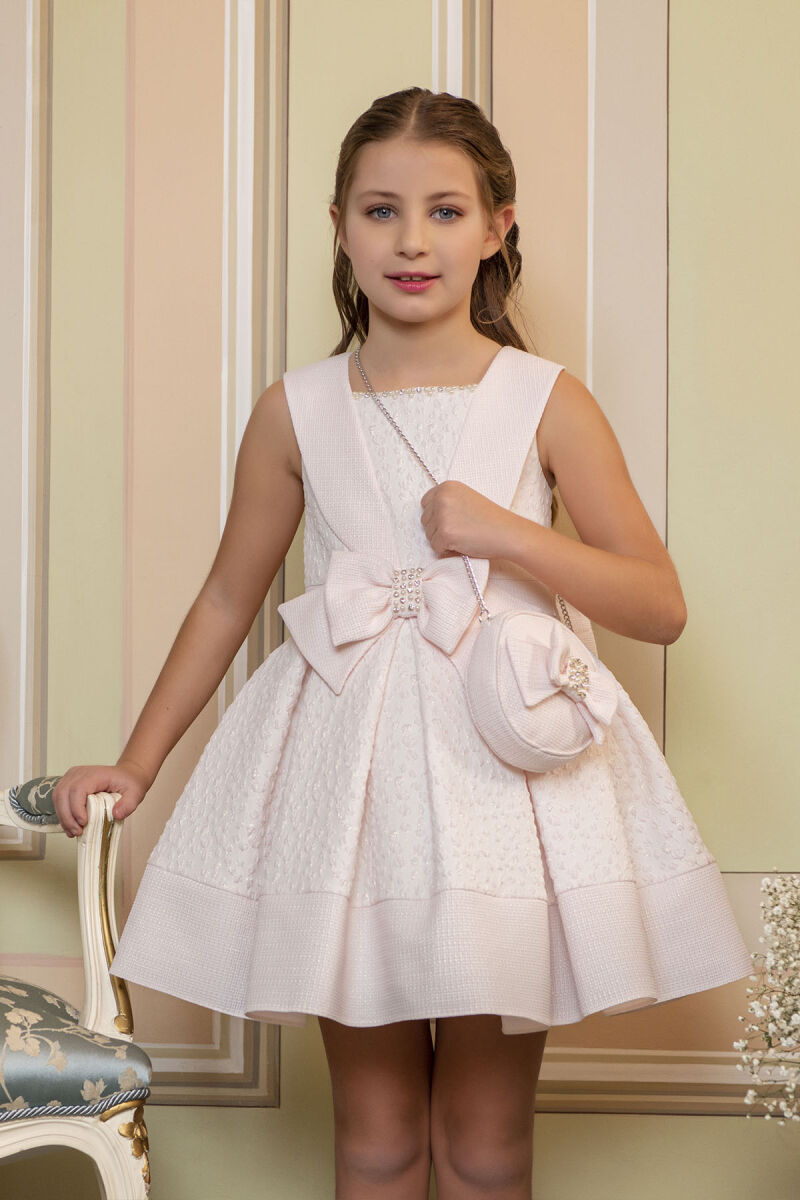 Powder Scarf-collared dress for girls 4-8 AGE 33317PR - 2
